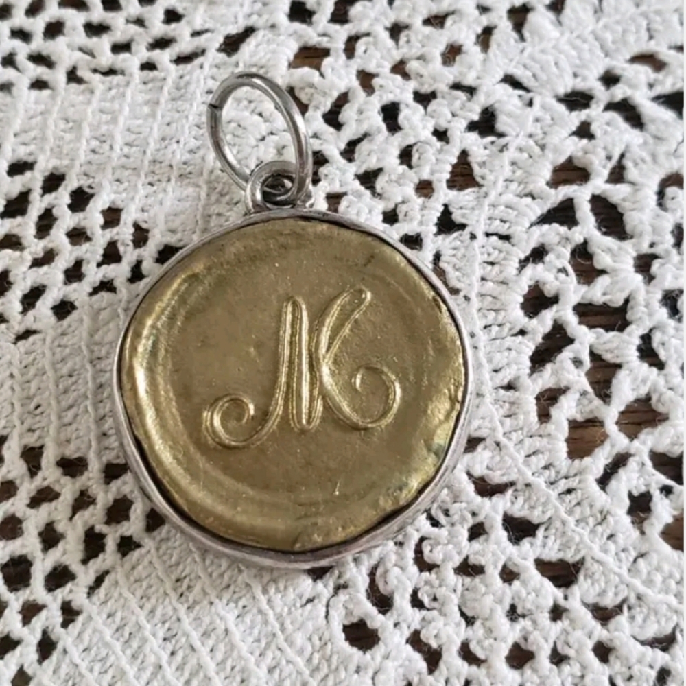 Waxing Poetic Insigna Wax Seal Charm "M".Brass Charm Round 'M'